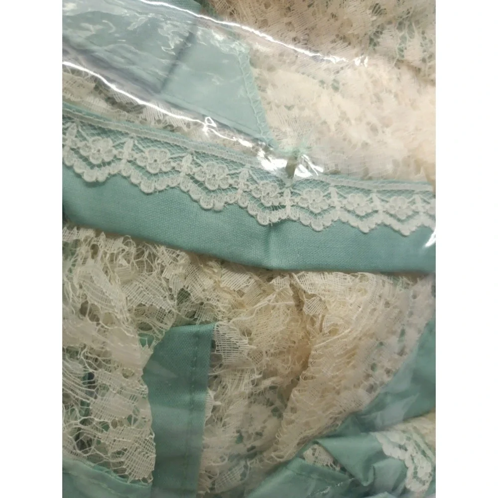 Vtg Top Mates Double Crescent Swag Valance Blue Green Knit Cottagecore 80x30in